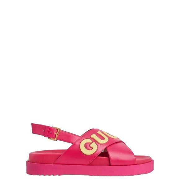 NEW GUCCI SANDALS PINK LEATHER SIZE 38.5 EU 100% Authentic - Picture 2 of 10